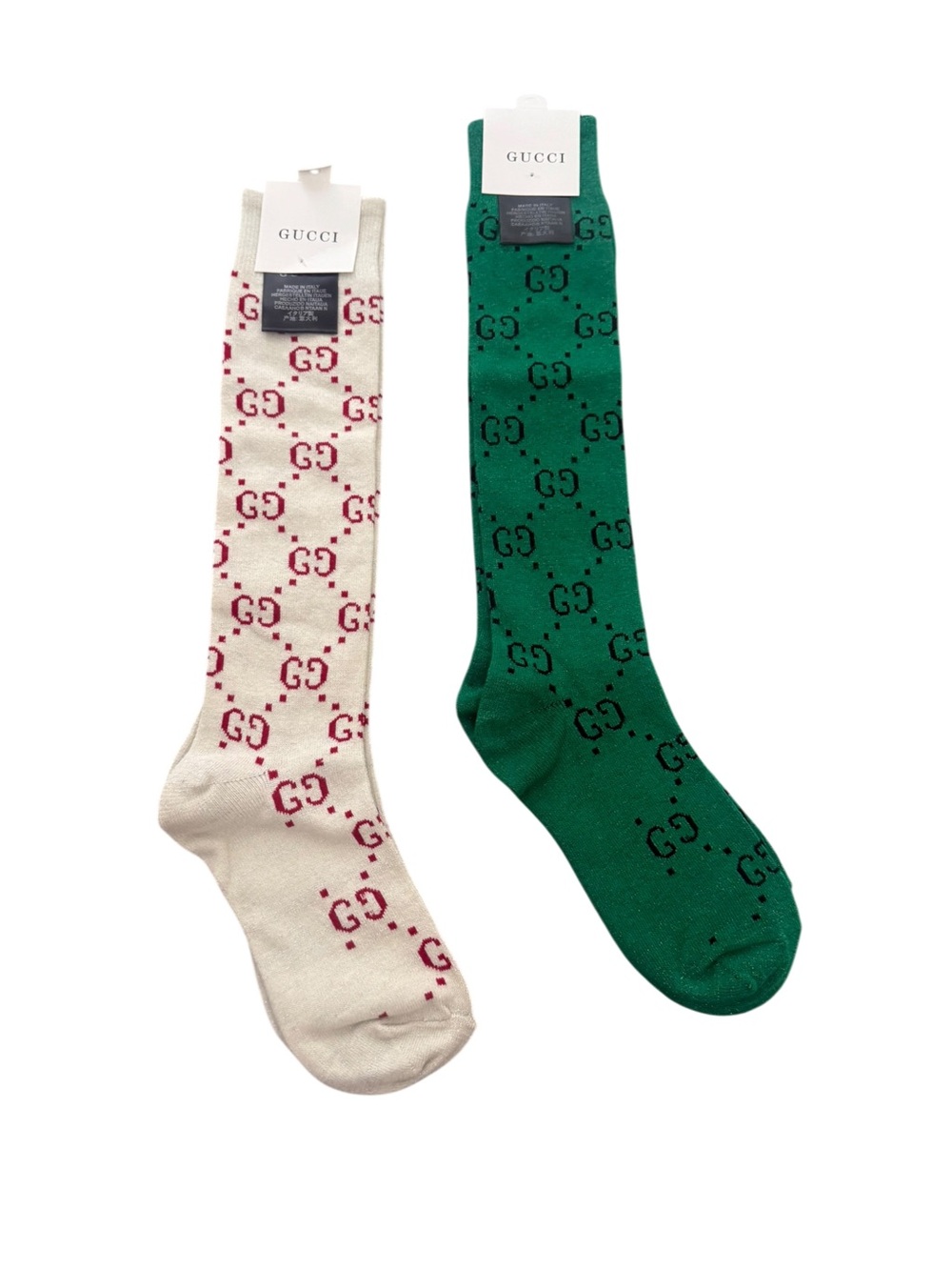 2 Pair Gucci Outlet GG Monogram Knee High Socks